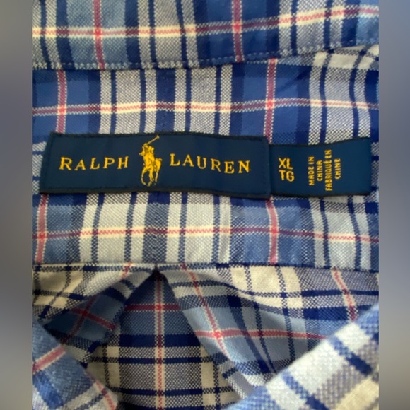 Polo Ralph Lauren Shirt Mens XL Blue Paid Flesh Pony Long Sleeve Button Down EUC - Picture 6 of 10